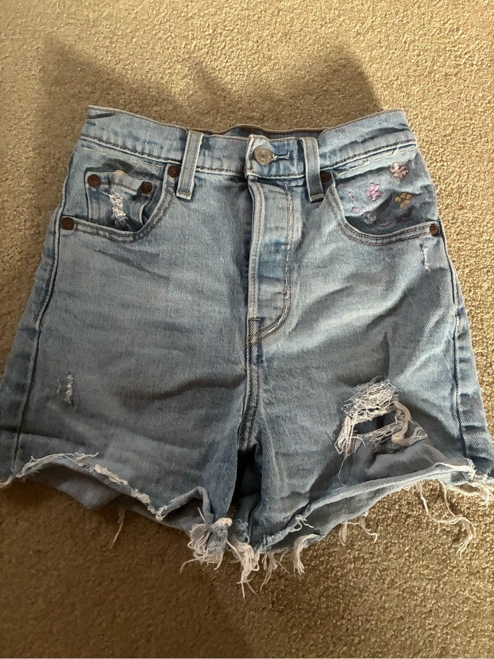 Light Blue Distressed Denim Shorts